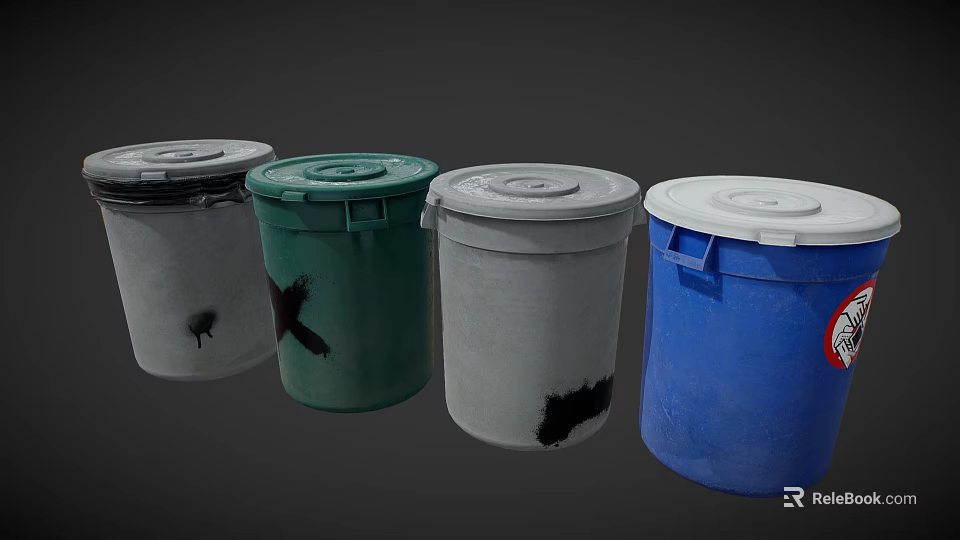 Colorful Trash Bins With Lids For Efficient Waste Disposal Equipment 3d model 