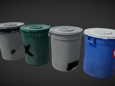 Colorful Trash Bins With Lids For Efficient Waste Disposal Equipment 3d model
