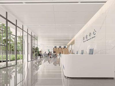 Modern Hospital Outpatient Clinic Emergency Center With Spacious Hall Glass Windows And Reception Desk 3d model
