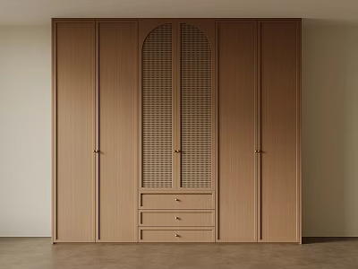 Modern Minimalist Wooden Wardrobe Design With Sliding Doors And Storage Drawers 3d model