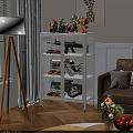 Action Figure Display Cabinet With Glass Doors Shelves Toy Guns And Decor In Living Room