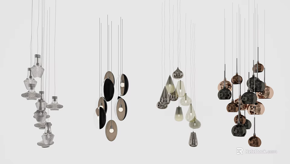 Various Stylish Chandeliers With Modern Design Different Shapes And Metallic Finishes 3d model 