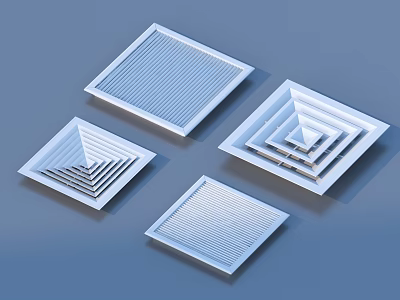 White Square Vent Grilles With Layered Designs For Home Living Spaces 3d model