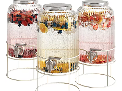 Transparent Glass Jars With Fruit Infused Drinks Metal Lids Stands And Spigots 3d model