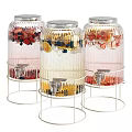 Transparent Glass Jars With Fruit Infused Drinks Metal Lids Stands And Spigots