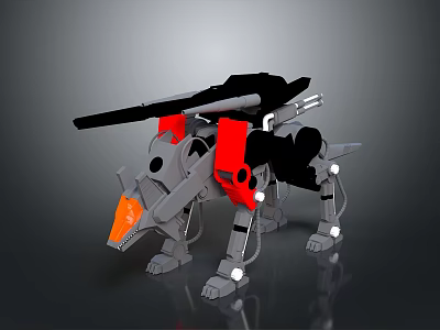 Mechanical Dinosaur Robot Creature With Red Black Gray Design And Orange Accent 3d model