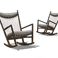Set of Two Modern Rocking Chairs With Wooden Frame Woven Mesh And White Cushion