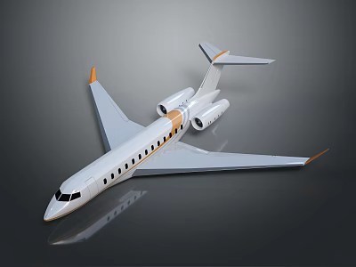 White Passenger Jet With Orange Tail Wing And Multiple Windows Streamlined Design 3d model