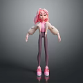 Woman With Pink Hair Dressed In Beige Jacket Pink Top Dark Leggings And Pink Sneakers