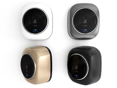 Modern Compact Washing Machines In Four Different Colors With Round Control Panels 3d model