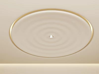 Circular Ceiling Design With Golden Frame Wavy Pattern And Central Small Light 3d model