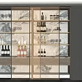 Elegant Modern Display Cabinet Featuring Glass Doors And Wine Bottles With Warm Lighting
