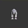 Handmade White Tiger Toy with Purple Stripes on Dark Reflective Background