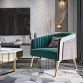 Modern Living Dining Room With Green Velvet Sofa Gold Legs And Marble Wall