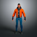 3D Game and Movie Character Wearing Orange Jacket Blue Pants Black Gloves and Shoes