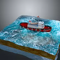 Red Boat Model With Flag Sailing On Wavy Blue Water 3d model