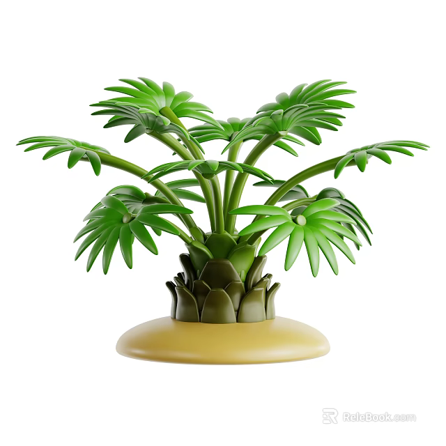 Tropical Green Potted Plant With Lush Leaves On Yellow Decorative Base 3d model 