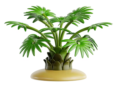 Tropical Green Potted Plant With Lush Leaves On Yellow Decorative Base 3d model