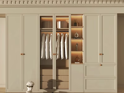 Elegant Modern Wardrobe With Glass Door Hanging Clothes And Storage Shelves 3d model