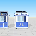 Blue And White Police Booth With Public Security Signage And Windows