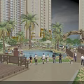 Modern High Rise Residential Landscape Featuring Palm Trees Swimming Pool And Wooden Deck Recreation Area