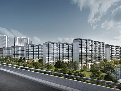 Modern High Rise Residential Buildings Surrounded By Greenery And Road 3d model