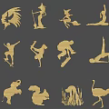 Golden Silhouette Wall Decor With Animal And Human Figure Designs