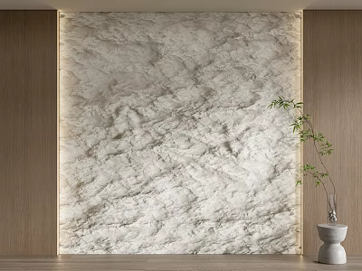 Light Textured Background Wall With Wooden Panels Flooring And White Vase Plant 3d model