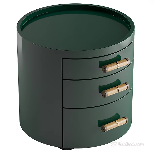 Green Modern Bedside Table With Three Drawers And Gold Handles 3d model 