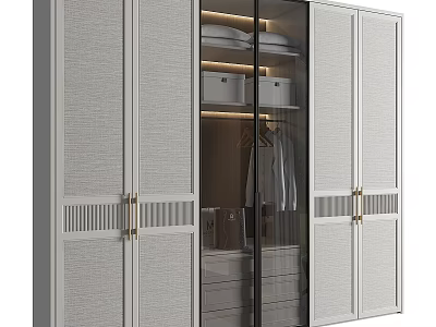 Modern Wardrobe Interior With Glass Doors Metal Handles Storage Shelves And Drawers 3d model
