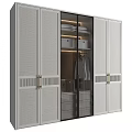 Modern Wardrobe Interior With Glass Doors Metal Handles Storage Shelves And Drawers