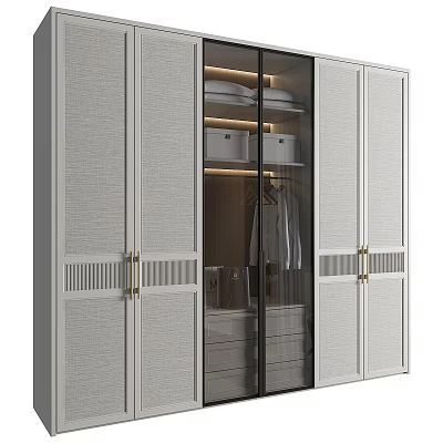 Modern Wardrobe Interior With Glass Doors Metal Handles Storage Shelves And Drawers 3d model