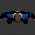 Man Wearing Tubecat Black Shirt Blue Sleeves Black Pants Green Shoes On Gray Background