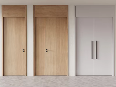 Modern Double Doors in Light Wooden and White Colors with Minimalist Interior Design 3d model