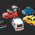 Collection of Various Toy Car Models Including Police Ambulance Taxi and Sports Car