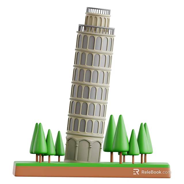Leaning Tower of Pisa Historic Structure With Green Trees Around It 3d model 