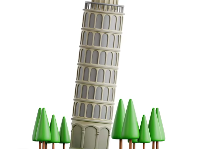 Leaning Tower of Pisa Historic Structure With Green Trees Around It 3d model