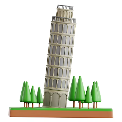 Leaning Tower of Pisa Historic Structure With Green Trees Around It 3d model
