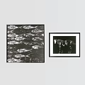 Abstract Paintings with Black and White Fish Pattern and Horse Artwork in Frames 3d model
