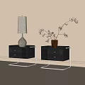 Modern Bedside Tables With Table Lamp Vase And Decorative Branches 3d model