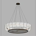 Modern White Chandelier With Wavy Texture And Golden Dragon Pattern Hanging By Metal Chains