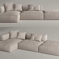 Beige Fabric L Shaped Sectional Sofa With Multiple Soft Cushions And Comfortable Design 3d model