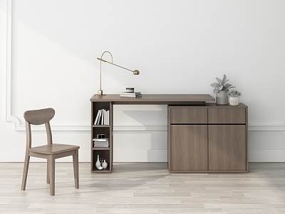 Modern Desk and Chair Simple Desk with Bookshelf Combination model