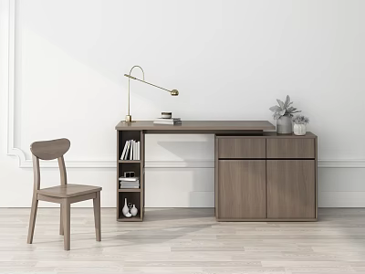 Modern Desk and Chair Simple Desk with Bookshelf Combination 3d model