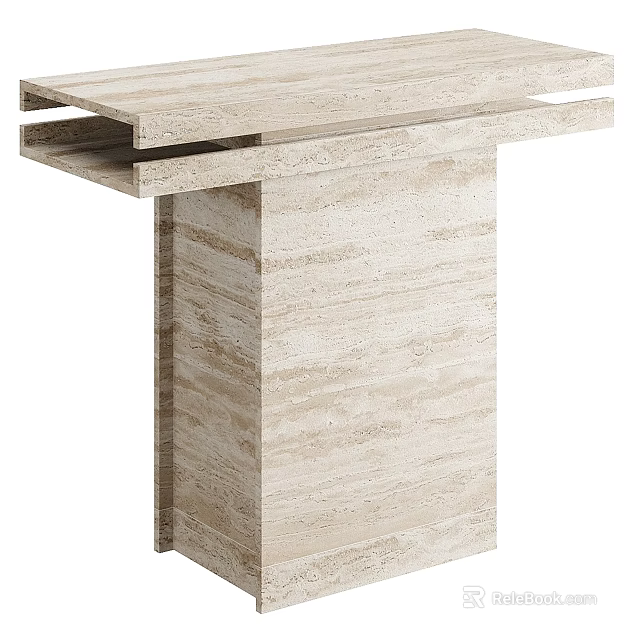 Modern Minimalist Side Table With Beige Stone Texture And Column Base Shelf 3d model