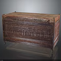 Reddish Brown Wooden Storage Chest with Intricate Carved Patterns and Smooth Texture