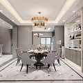 Elegant Modern Living Dining Room Interior With Green Sofa Round Coffee Table And Chandelier