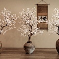 New Chinese Style Plum Blossom Bonsai Plum Blossom Potted Peach Blossom Tree Pottery Pot Vase Ornaments 3d model