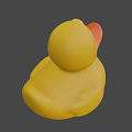 Yellow Rubber Duck on Coastal Rocks with Palm Trees and Bridge View