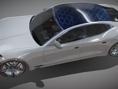 Sleek Silver Car With Blue Honeycomb Roof Design And Sporty Alloy Wheels 3d model